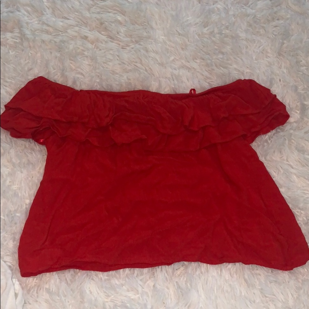 red off the shoulder top